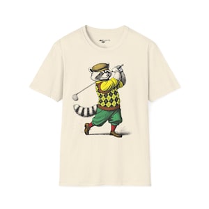 Engraving-Style Golfing Raccoon T-Shirt/ Smack Golf Unisex Softstyle T-Shirt