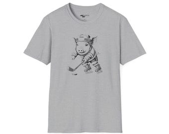Engraved Ice Hockey Mini Pig T-Shirt/ Unisex Softstyle T-Shirt