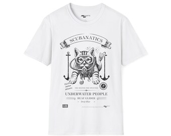 SCUBANATICS Scuba Diving Kitten T-shirt - Copper Engraving Style