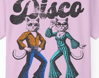 Disco Cats T-shirt | Retro 70s Dancing Feline Illustration Gift