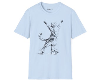 Cat Rollerskates - Whimsical Copper Engraved Style Skates for Feline Fans/ Unisex Softstyle T-Shirt