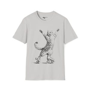 T-shirt kat op rolschaatsen, vintage kattenliefhebbercadeau afbeelding 2