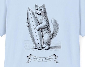 Camiseta de Gnarly Dude Surfing Cat - Regalo con grabado en cobre