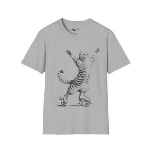T-shirt kat op rolschaatsen, vintage kattenliefhebbercadeau afbeelding 5