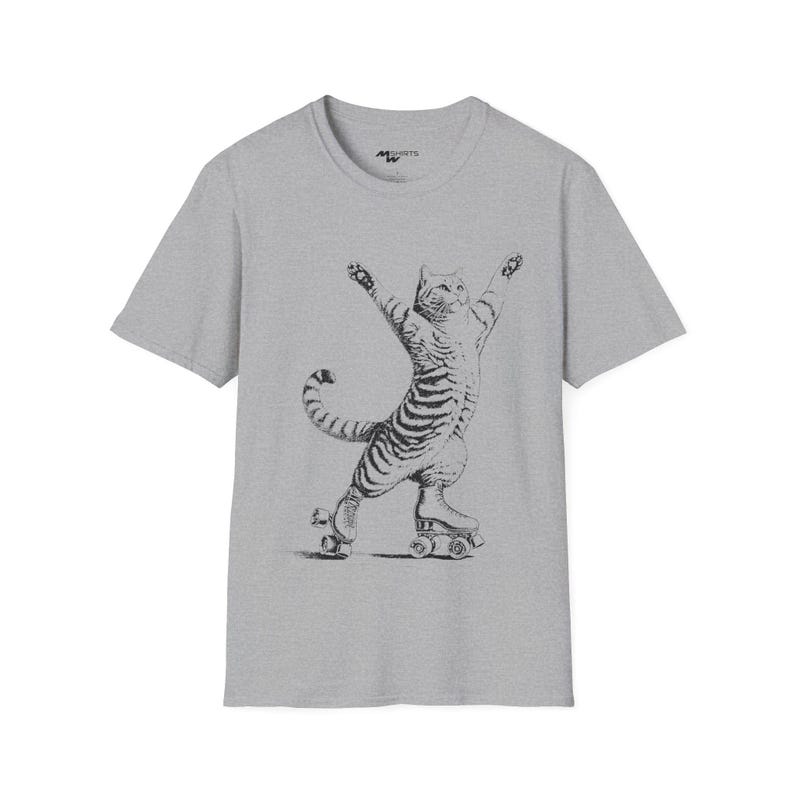 T-shirt kat op rolschaatsen, vintage kattenliefhebbercadeau afbeelding 5