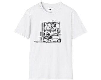 Engraving-Style Beaver on Forklift T-Shirt/ Unisex Softstyle T-Shirt