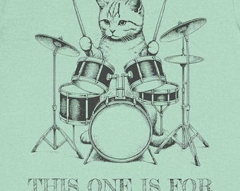 Cat playing Drums T-Shirt: Engraved Style Music and Cat Lover Gift