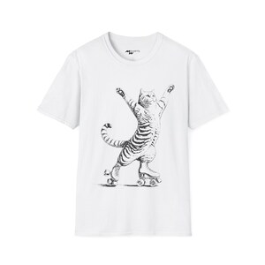 T-shirt kat op rolschaatsen, vintage kattenliefhebbercadeau afbeelding 3
