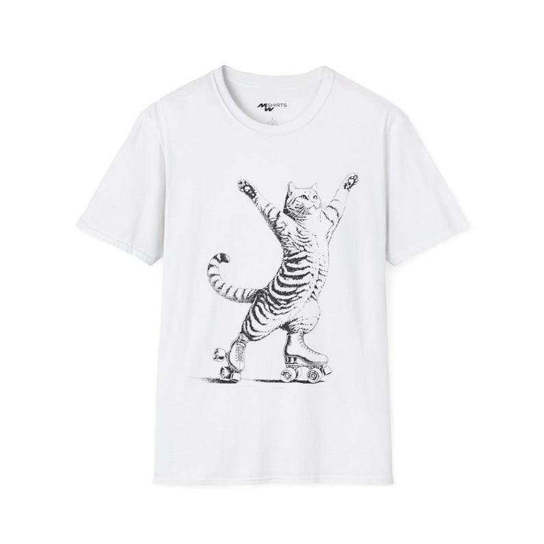 T-shirt kat op rolschaatsen, vintage kattenliefhebbercadeau afbeelding 3