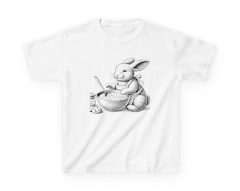 Whimsical Bunny Cooking T-shirt voor kinderen: Easter Spring Apparel