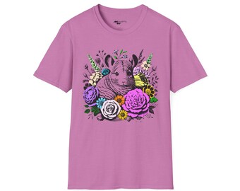 Camiseta con estampado de chinchilla floral: camiseta bohemia para amantes de los animales