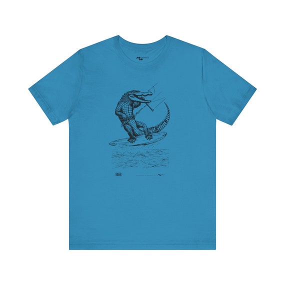 Kite Surfing Crocodile T-shirt - Copper Engraving Vintage Style