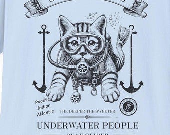 SCUBANATICS T-shirt Scuba Diving Kitten - kopergravurestijl / T-shirt softstyle uniseks