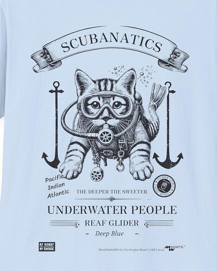 SCUBANATICS Scuba Diving Kitten T-shirt - Copper Engraving Style