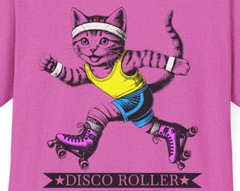 Disco Roller Cat T-Shirt: Fun Vintage Style for Cat Lovers Gift