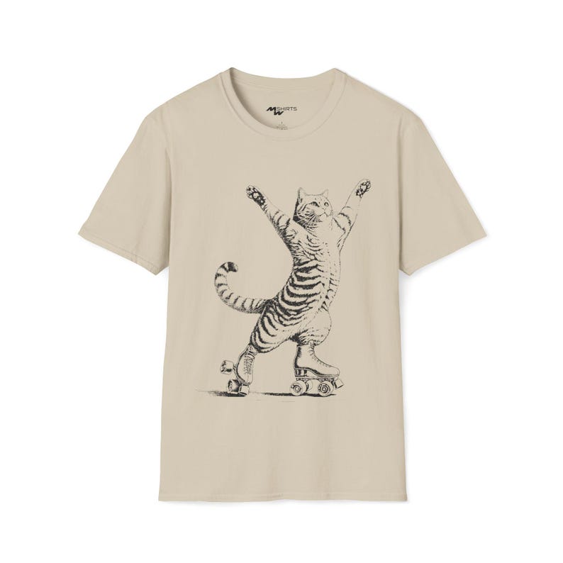 T-shirt kat op rolschaatsen, vintage kattenliefhebbercadeau afbeelding 4
