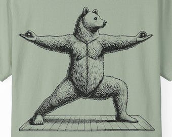 Warrior Bear Graphic T-shirt, Yoga Tee, Animal Lover Gift, Unisex Shirt, Eco-Friendly Apparel