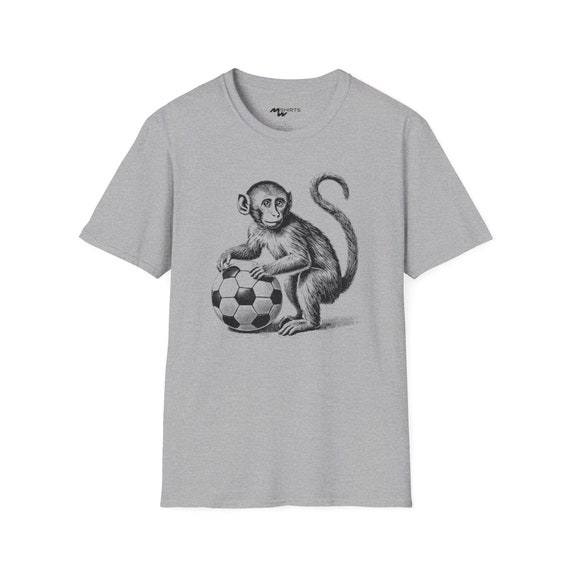 Monkey Soccer T-shirt: Copper Engraving Style, Unisex Softstyle