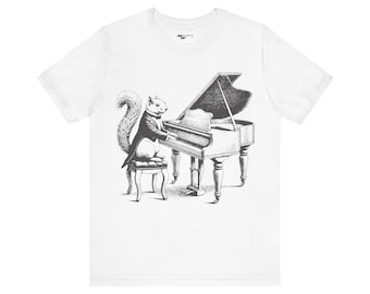 Squirrel Playing Piano T-Shirt: Engraving Style, Musical Whimsy