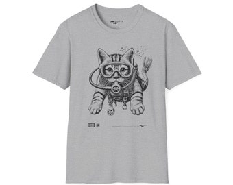 SCUBANATICS Scuba Diving Kitty T-Shirt - Copper Engraving Classic Vintage Style/ Unisex Softstyle T-Shirt