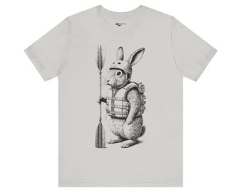 Camiseta de conejo de rafting estilo grabado / Camiseta de manga corta Unisex Jersey
