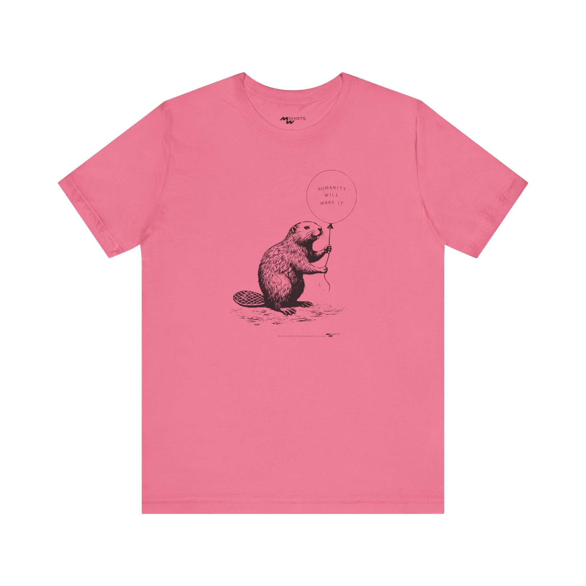 Beaver with Balloon T-Shirt - Copper Engraving Vintage Style/ Unisex Jersey Short Sleeve Tee