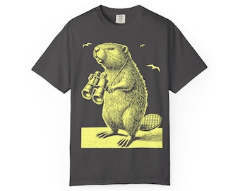Beaver Watching Line Art T-Shirt: Nature Lover Birder Gift