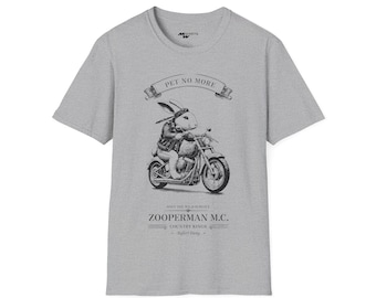 Bunny Rocker on a Motorbike T-Shirt - Copper Engraving Style/ Unisex Softstyle T-Shirt