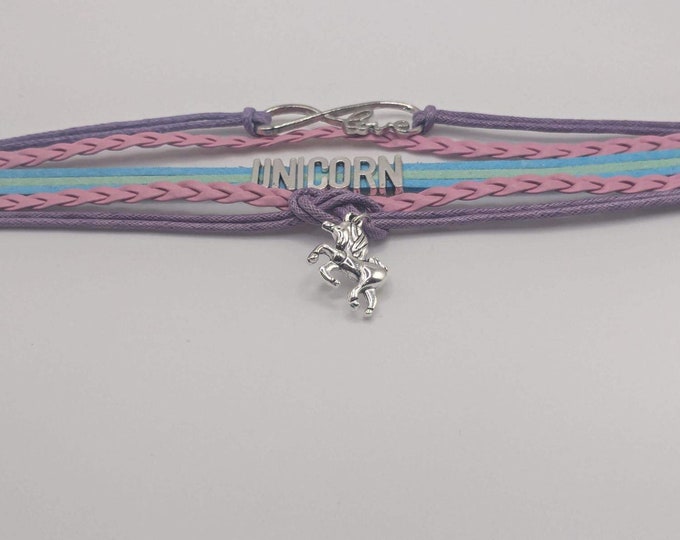 Rainbow Unicorn Bracelet, Cute Unicorn Jewelry, Infinite Rainbow Unicorn Charm Bracelet,