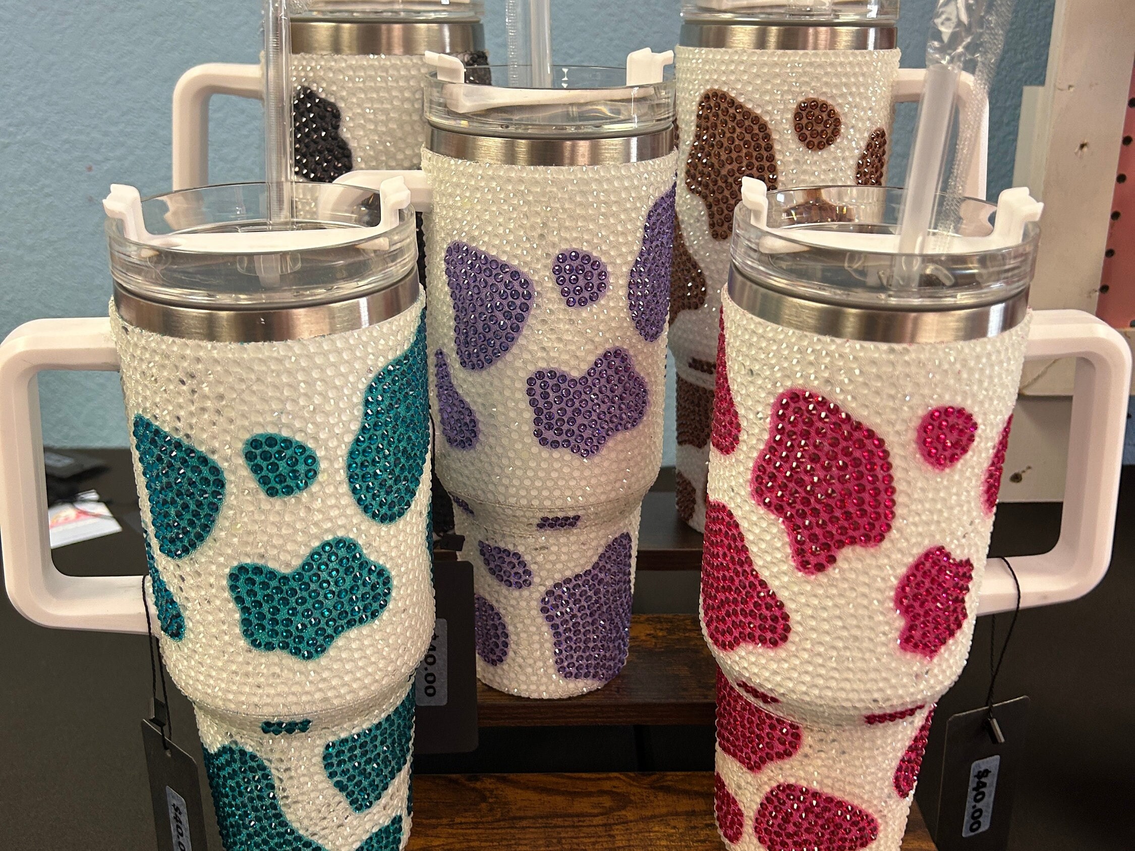 Cow Print Studded Tumbler With Lid And Straw Stainless Steel - Temu