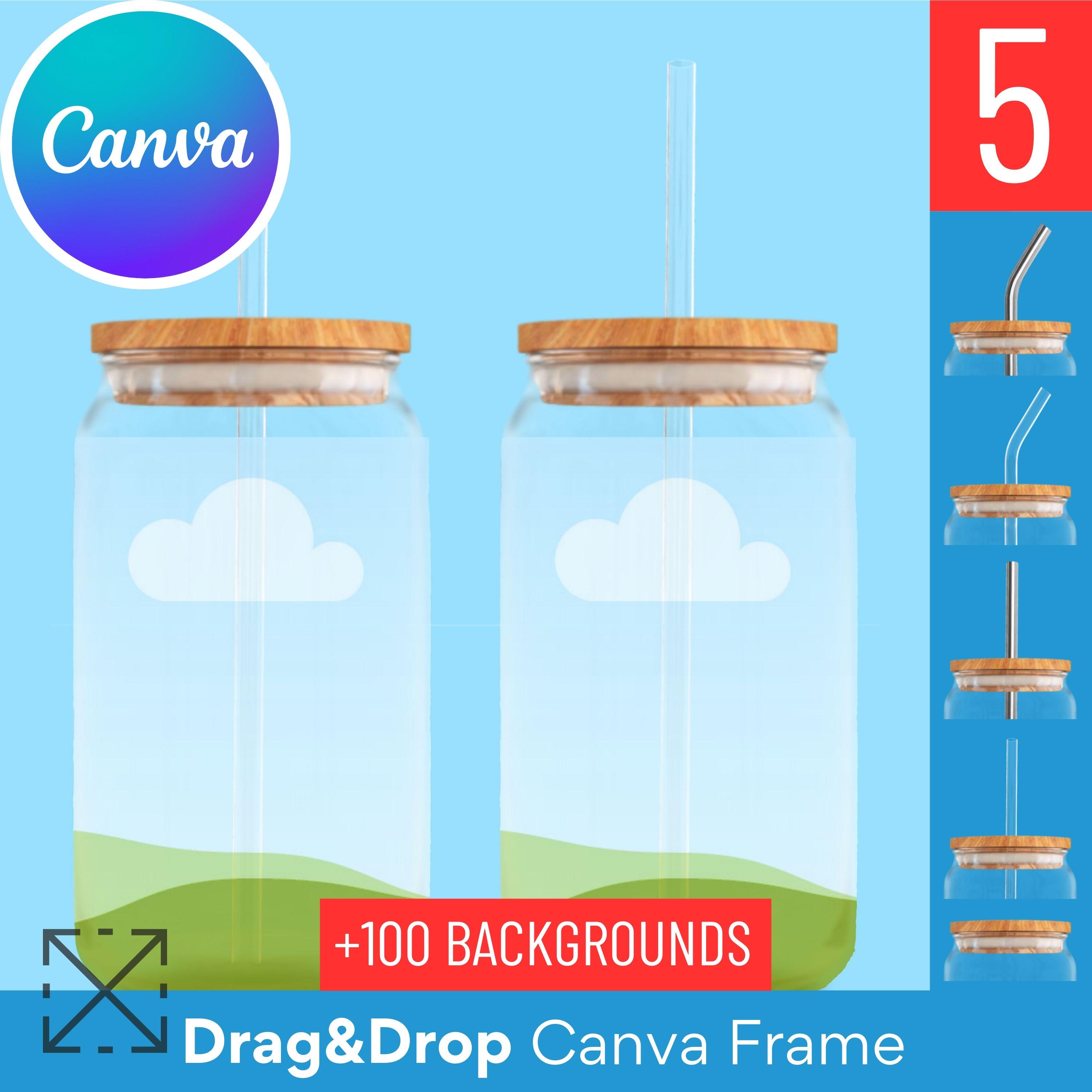 5 Couple 16oz Soda Can Glasses, Clear Glass Can Mock, Glass Can Mockup, Wrap Mockup, Drag and Drop, Iced Coffee Mockup, Glass Can Canva