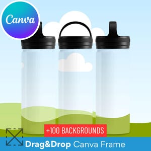 18oz Stainless Steel Water Bottle Handle Lid Full Wrap Mockup, Change Background, Drag and Drop,  Canva Frame, Metal Bottle Mock, Gym Bottle