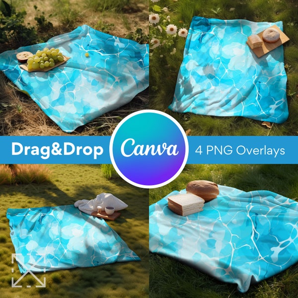 4 Picnic Blanket Mockups, Blanket Mockups, Drag and Drop, Mockup Bundle, PNG, Canva Overlay, Sherpa, Fleece, Minky, Microfiber, Summer