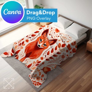 Bed Blanket Mockup, Blanket Mockups, Drag and Drop Mockups, PNG, Canva Overlay, Sherpa, Velvet Plush, Fleece, Minky Blanket, Microfiber, 3