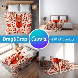 4 Bed Blanket Mockups, Blanket Mockups, Drag and Drop Mockups, Mockup Bundle, PNG, Canva Overlay, Sherpa, Velvet, Fleece, Minky, Microfiber