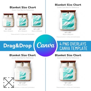 4 Blanket Size Chart Mockups, Blanket Size Chart, Blanket Mockup, Minky, Velvet, Drag and Drop Mockups, Mockup Bundle, PNG, Canva template