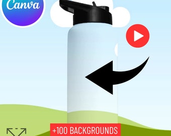 Spinning Stainless Steel Water 32 oz Mockup Change Background, Spinning Steel Water Mockup, Video Steel Bottle, Drag and Drop Bottle