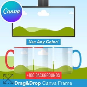 15oz Full Wrap Mug Mockup, Mug Mockup, Mug Mockups, Drag and Drop, Canva Template, 3 Mugs Mockup, Canva Overlay, Coffee Mug, 15oz Mug Mockup