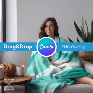 Woman Blanket Mockup, Blanket Mockups, Drag and Drop Mockups, PNG, Canva Overlay, Sherpa, Velvet Plush, Fleece, Minky Blanket, Microfiber 4