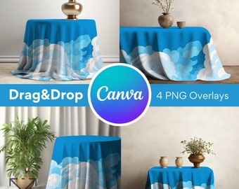 4 Tablecloth Mockups, Tablecloth Mockup, Drag and Drop Mockup, Mockup Bundle, PNG, Canva Overlay, Digital, Canva Mockup, Easy Use, Scene