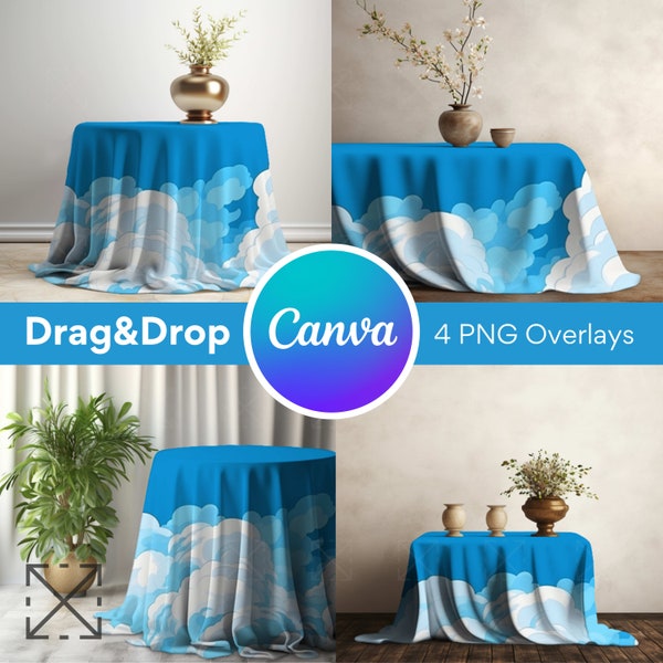 4 Tablecloth Mockups, Tablecloth Mockup, Drag and Drop Mockup, Mockup Bundle, PNG, Canva Overlay, Digital, Canva Mockup, Easy Use, Scene