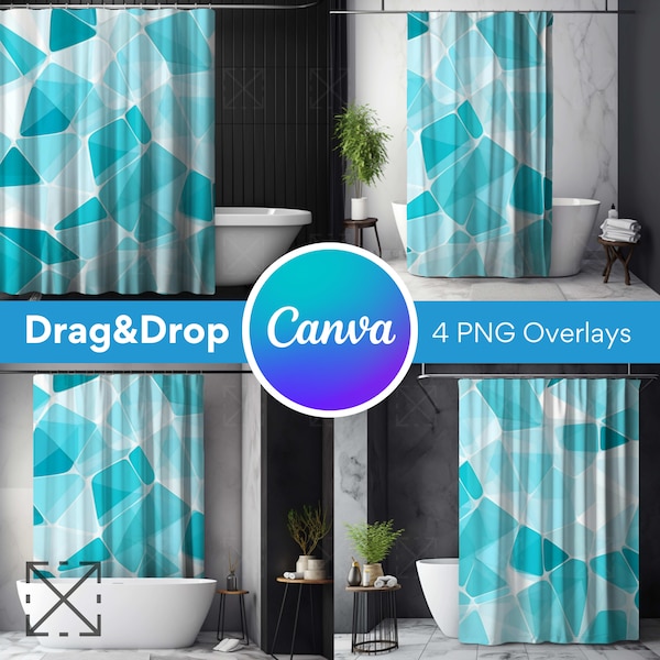 4 Shower Curtain Mockups, Curtain Mockups, Drag and Drop Mockup, Mockup Bundle, PNG, Canva Overlay, Digital, Canva Mockup, Easy Use, Canva