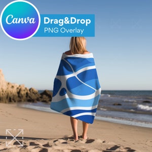 Maquete de toalha de praia, maquete de toalha, maquete de toalha, maquete de arrastar e soltar, PNG, sobreposição de canva, toalha digital, maquete de canva, uso fácil, modelo 1