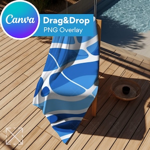 Maquete de toalha de praia, maquete de toalha, maquete de toalha, maquete de arrastar e soltar, PNG, sobreposição de canva, toalha digital, maquete de canva, uso fácil, modelo 4