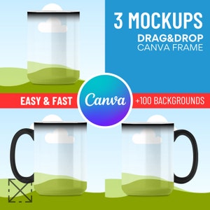 3 15oz Magic Mug Mockups, Mug Mockup, Mug Mockups, Drag and Drop, Canva Template, Canva Overlay, Coffee Mug, 1 Mug Mockup, 15oz Coffee Mug 2
