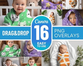 16 Babydecken Mockups, Decken Mockup, Drag and Drop, Mockup Bundle, PNG, Canva Overlay, Sherpa, Samt, Fleece, Minky, Mikrofaser, Canva