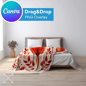Bed Blanket Mockup, Blanket Mockups, Drag and Drop Mockups, PNG, Canva Overlay, Sherpa, Velvet Plush, Fleece, Minky Blanket, Microfiber, 2