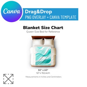 Blanket Size Chart Mockup Medium, Blanket Size Chart, Blanket Mockup, Minky, Velvet, Drag and Drop, Mockup Bundle, PNG, Canva template