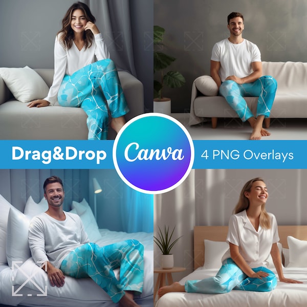 4 Pajama Pants Mockups, Pajama Mockups, Drag and Drop Mockup, Mockup Bundle, PNG, Canva Overlay, Digital, Canva Mockup, Clothing Template