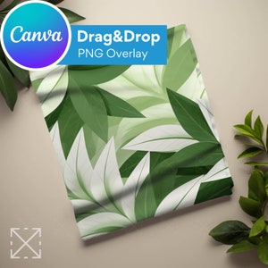 May include: A green and white leafy pattern digital paper with a Canva logo and the text "Drag & Drop PNG Overlay".